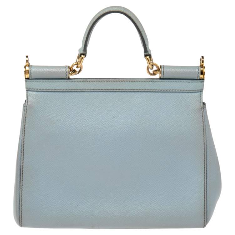 Pre Owned Dolce & Gabbana Powder Blue Leather Medium Miss Sicily Top Handle Bag
