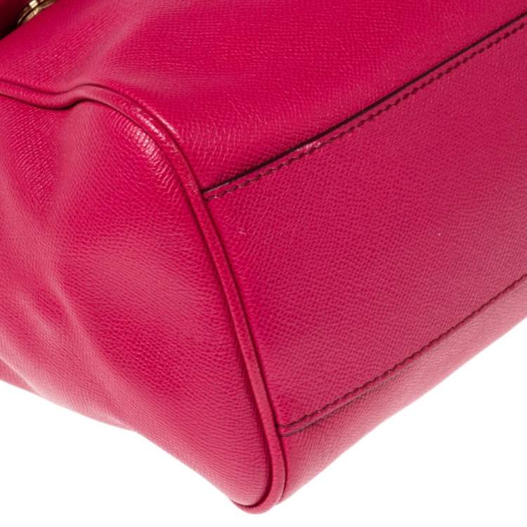 Pre Owned Dolce & Gabbana Fuchsia Leather Large Sicily Top Handle Bag