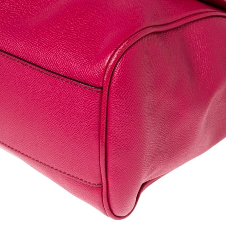 Pre Owned Dolce & Gabbana Fuchsia Leather Large Sicily Top Handle Bag