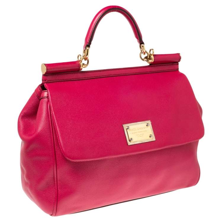 Pre Owned Dolce & Gabbana Fuchsia Leather Large Sicily Top Handle Bag