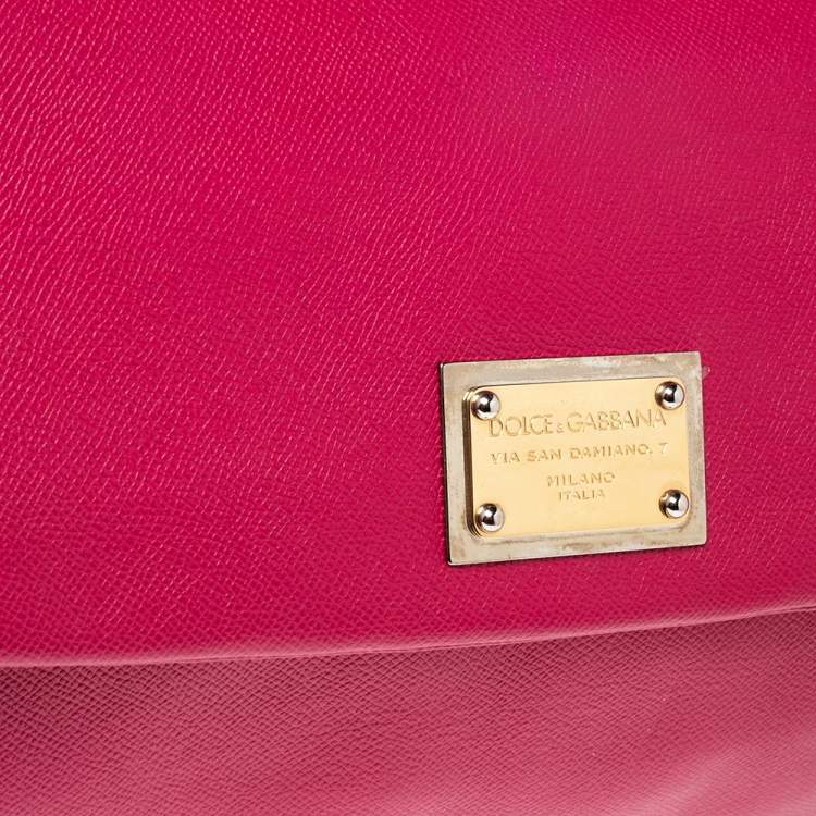 Pre Owned Dolce & Gabbana Fuchsia Leather Large Sicily Top Handle Bag