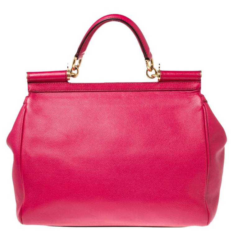 Pre Owned Dolce & Gabbana Fuchsia Leather Large Sicily Top Handle Bag