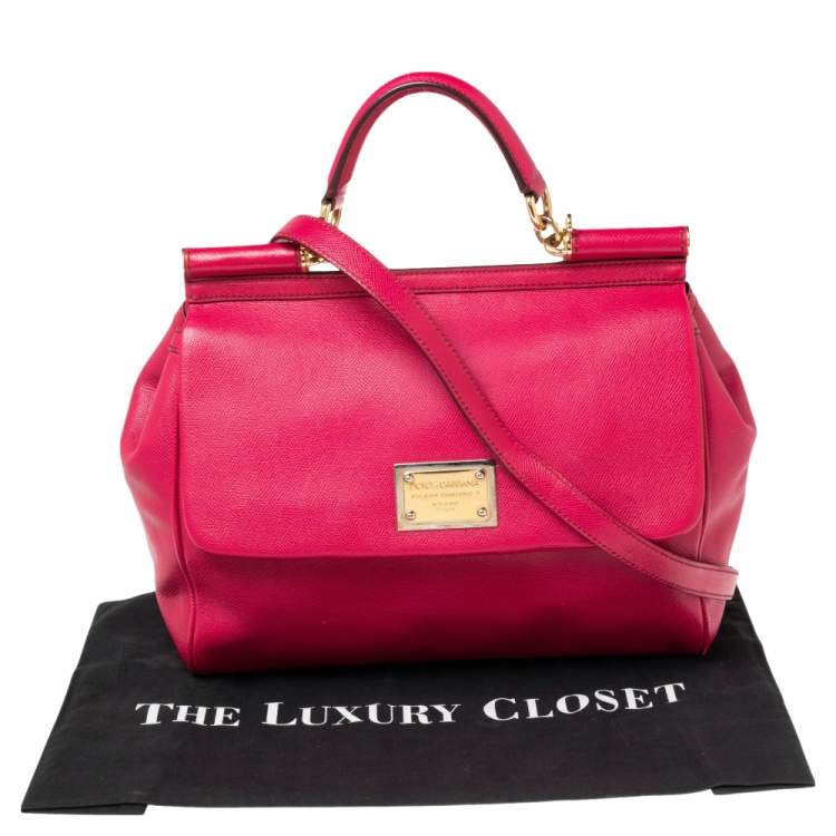 Pre Owned Dolce & Gabbana Fuchsia Leather Large Sicily Top Handle Bag