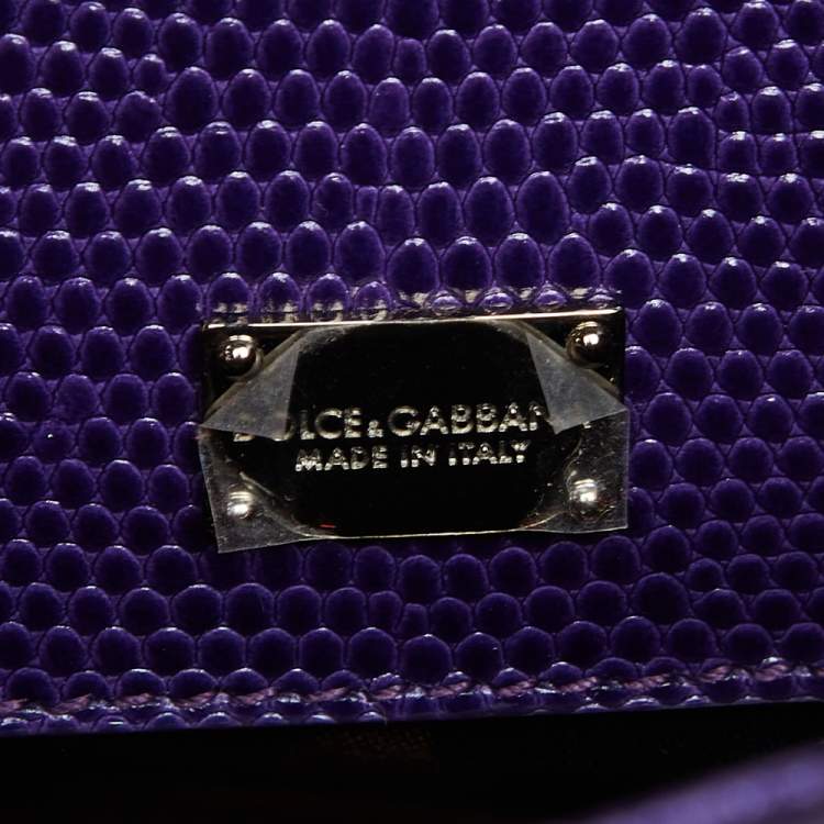 Pre Owned Dolce & Gabbana Purple Lizard Embossed Leather Medium Miss Monica Top Handle Bag