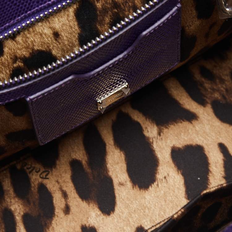 Pre Owned Dolce & Gabbana Purple Lizard Embossed Leather Medium Miss Monica Top Handle Bag