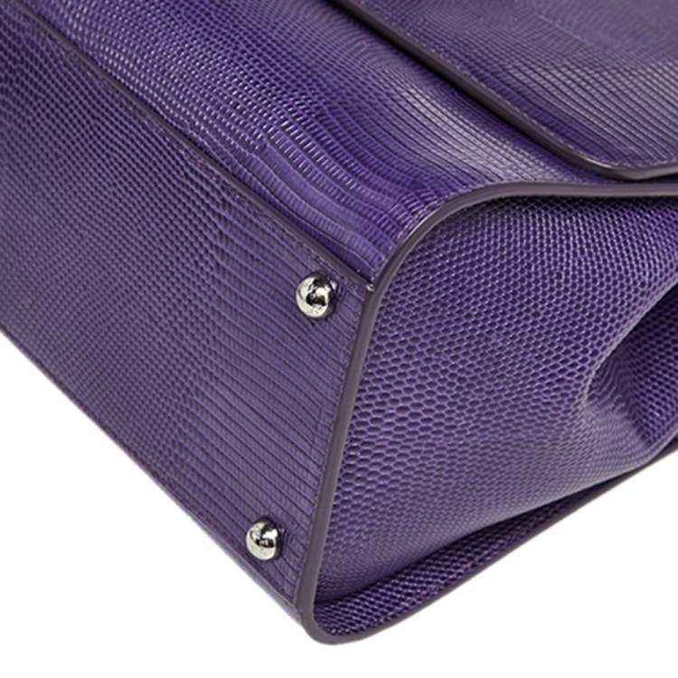 Pre Owned Dolce & Gabbana Purple Lizard Embossed Leather Medium Miss Monica Top Handle Bag