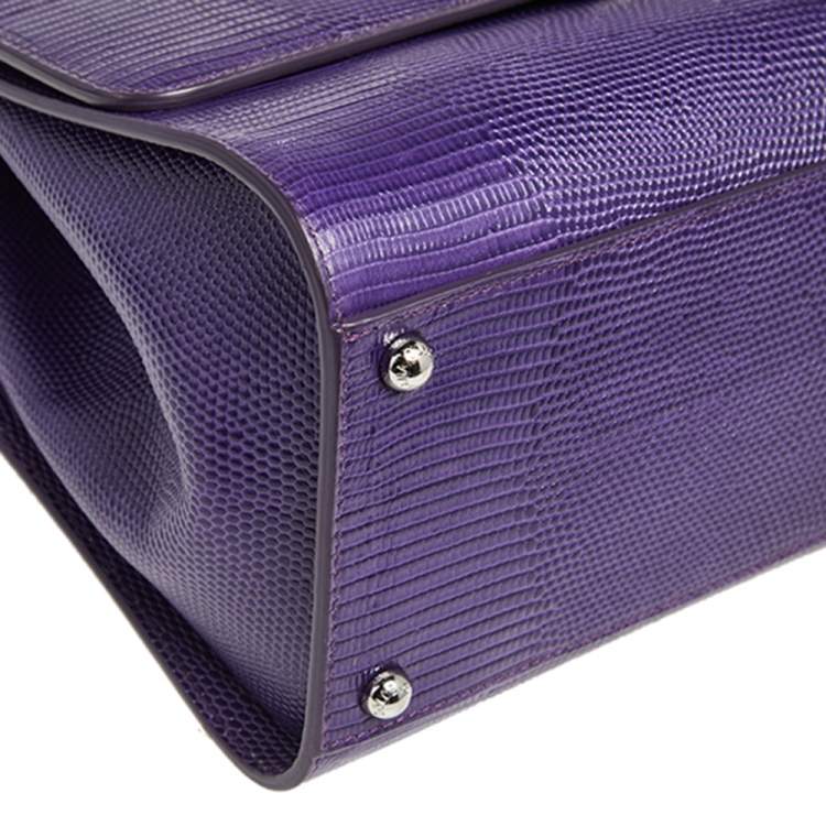 Pre Owned Dolce & Gabbana Purple Lizard Embossed Leather Medium Miss Monica Top Handle Bag