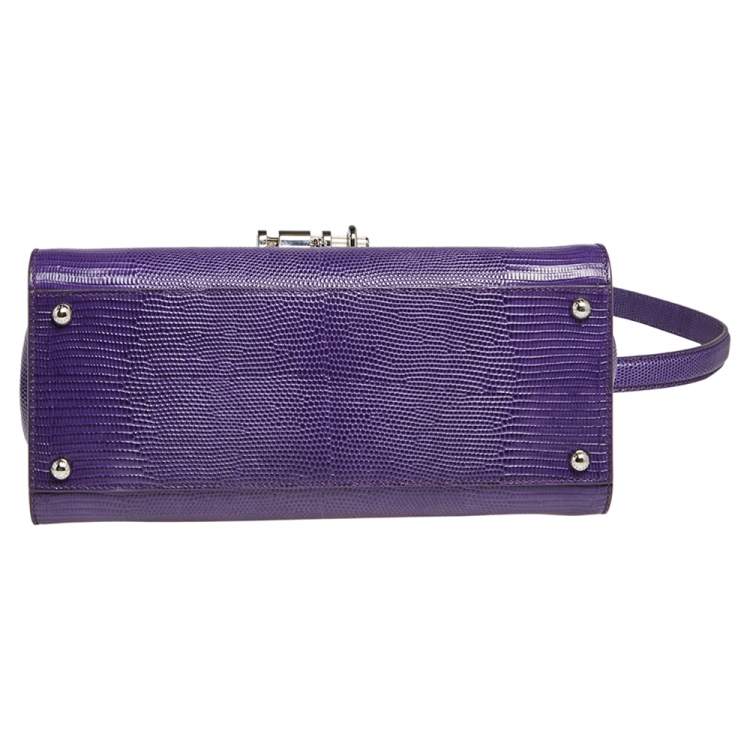 Pre Owned Dolce & Gabbana Purple Lizard Embossed Leather Medium Miss Monica Top Handle Bag