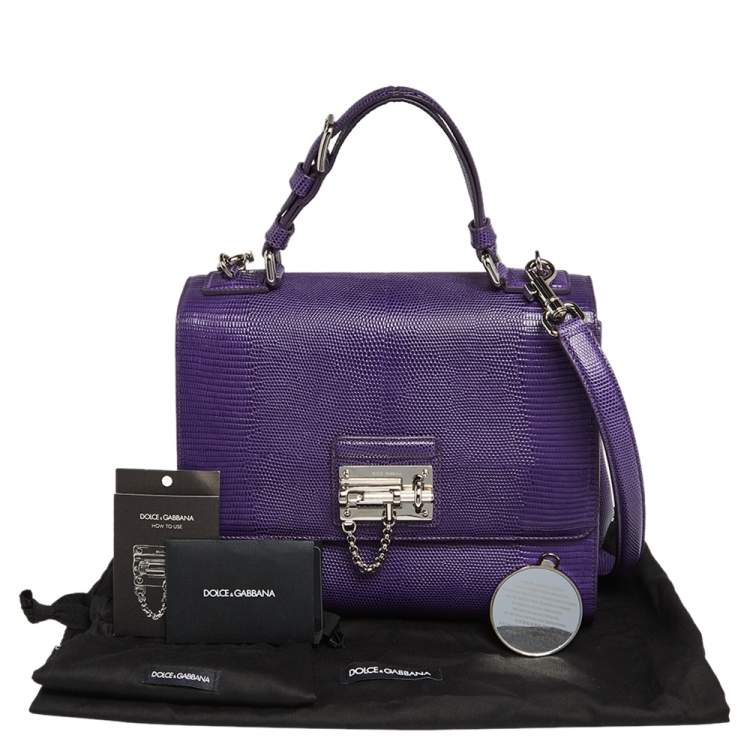 Pre Owned Dolce & Gabbana Purple Lizard Embossed Leather Medium Miss Monica Top Handle Bag