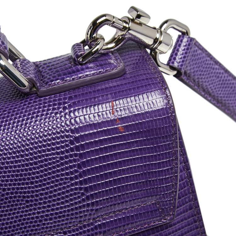 Pre Owned Dolce & Gabbana Purple Lizard Embossed Leather Medium Miss Monica Top Handle Bag