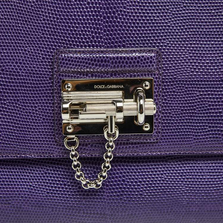 Pre Owned Dolce & Gabbana Purple Lizard Embossed Leather Medium Miss Monica Top Handle Bag