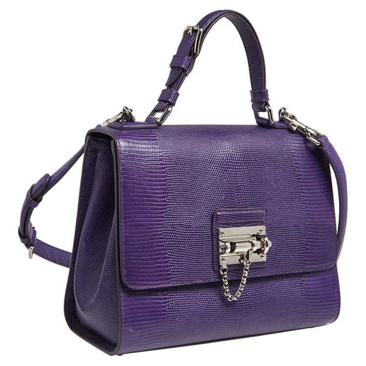 Pre Owned Dolce & Gabbana Purple Lizard Embossed Leather Medium Miss Monica Top Handle Bag