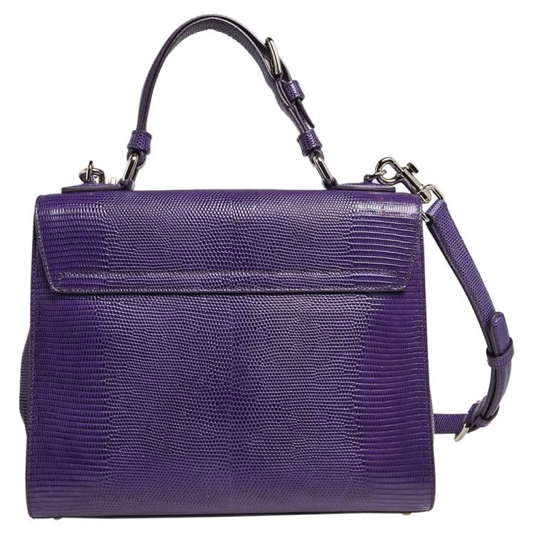 Pre Owned Dolce & Gabbana Purple Lizard Embossed Leather Medium Miss Monica Top Handle Bag