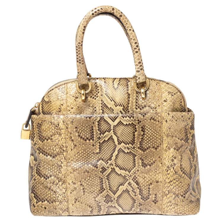 Pre Owned Dolce & Gabbana Beige Python Megan Dome Satchel