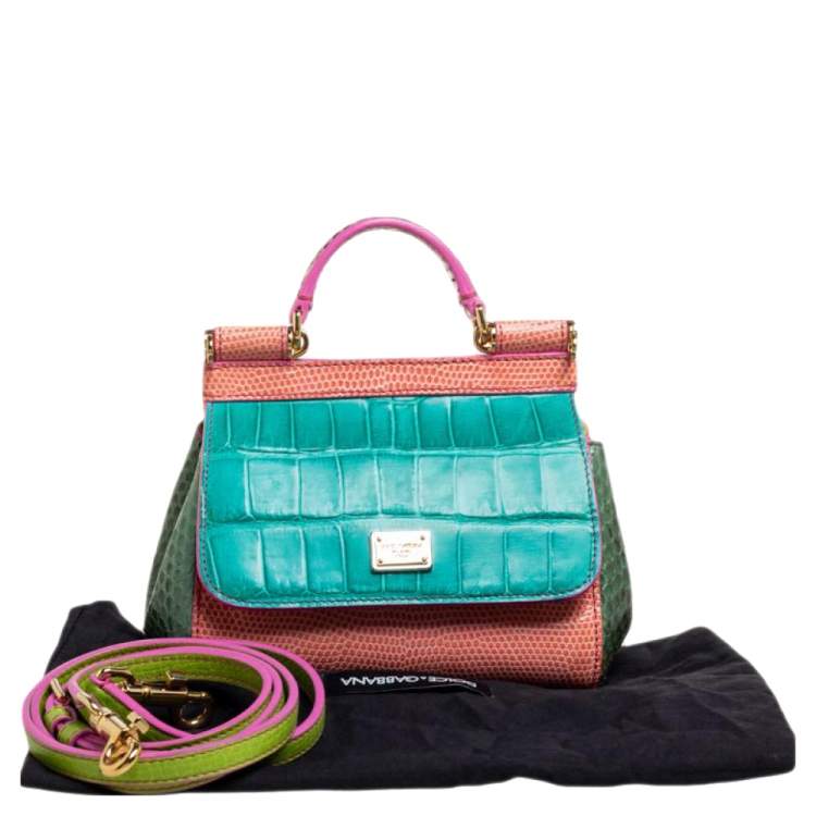 Pre Owned Dolce & Gabbana Multicolor Crocodile,Lizard and Python Mini Miss Sicily Top Handle Bag