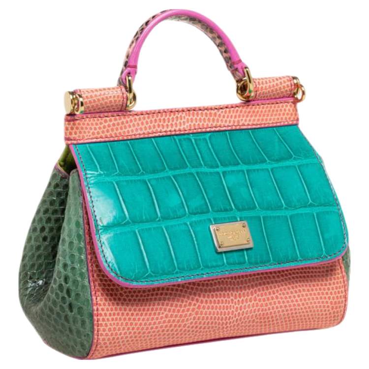 Pre Owned Dolce & Gabbana Multicolor Crocodile,Lizard and Python Mini Miss Sicily Top Handle Bag