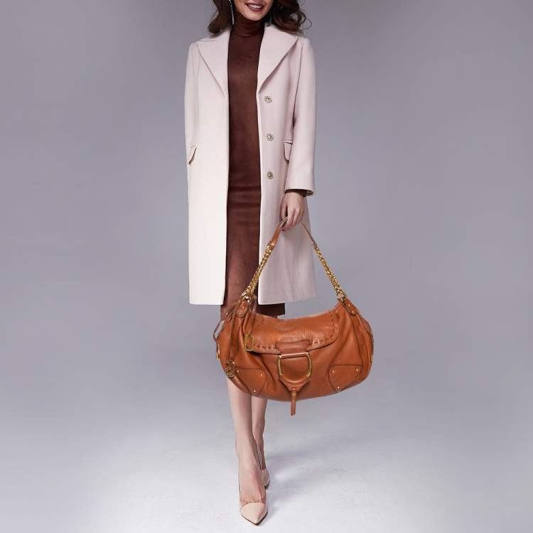 Pre Owned Dolce & Gabbana Brown Leather D Ring Flap Chain Hobo 