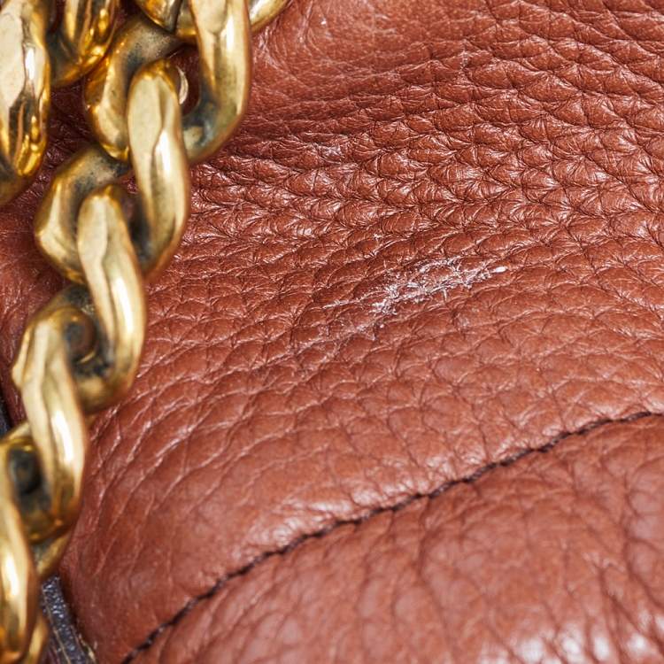Pre Owned Dolce & Gabbana Brown Leather D Ring Flap Chain Hobo 