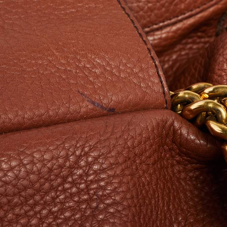 Pre Owned Dolce & Gabbana Brown Leather D Ring Flap Chain Hobo 