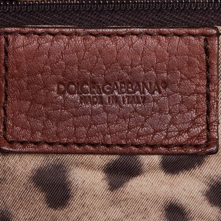 Pre Owned Dolce & Gabbana Brown Leather D Ring Flap Chain Hobo 