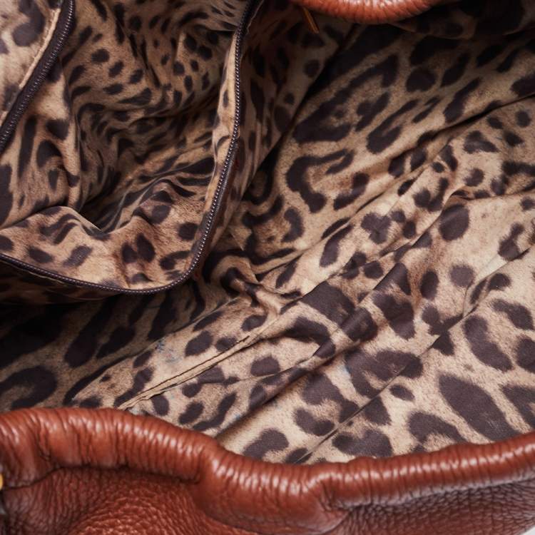 Pre Owned Dolce & Gabbana Brown Leather D Ring Flap Chain Hobo 