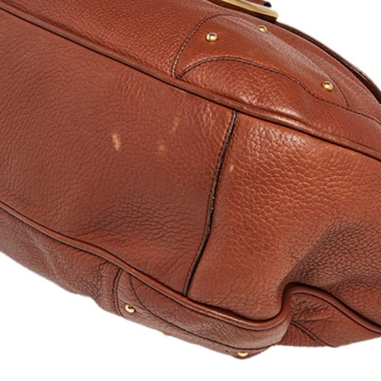 Pre Owned Dolce & Gabbana Brown Leather D Ring Flap Chain Hobo 