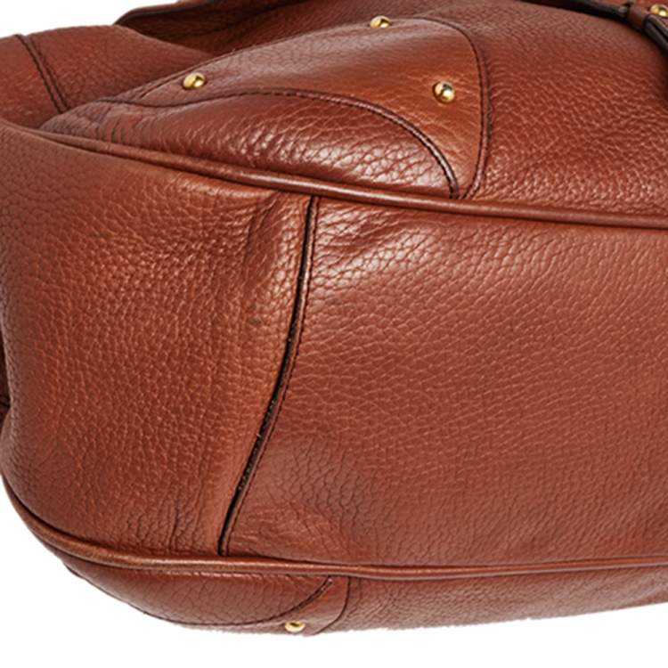 Pre Owned Dolce & Gabbana Brown Leather D Ring Flap Chain Hobo 