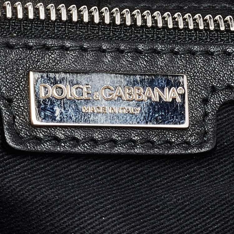 Pre Owned Dolce & Gabbana Black/Brown Leopard Print Coated Canvas and Leather Large Miss Sicily Top Handle Bag