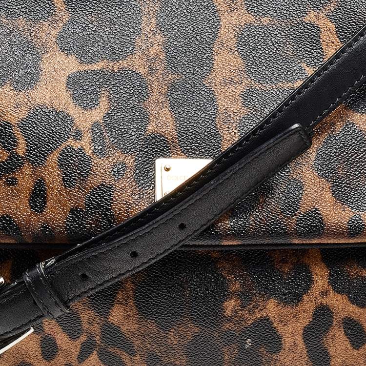 Pre Owned Dolce & Gabbana Black/Brown Leopard Print Coated Canvas and Leather Large Miss Sicily Top Handle Bag