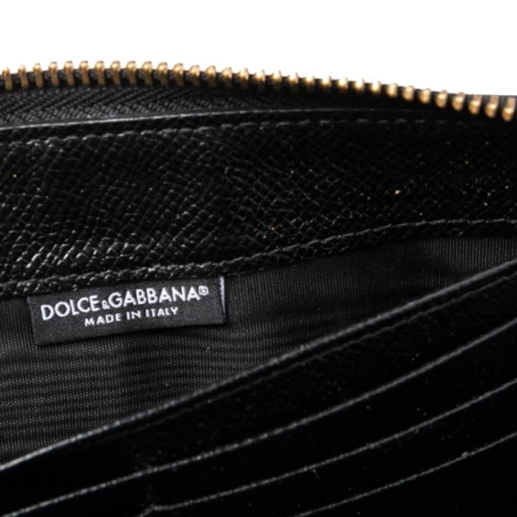 Pre Owned Dolce & Gabbana Black Leather Zip Around Continental Wallet