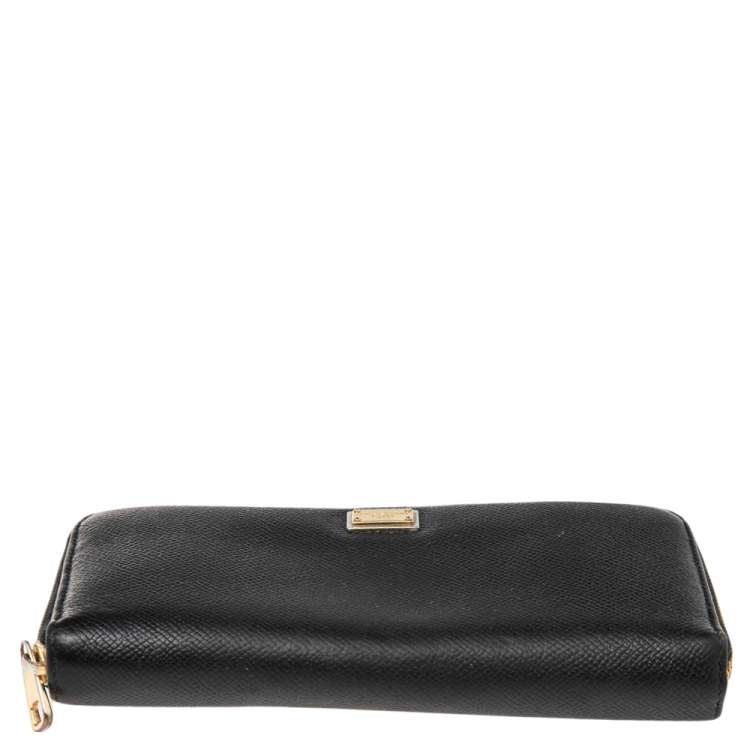 Pre Owned Dolce & Gabbana Black Leather Zip Around Continental Wallet
