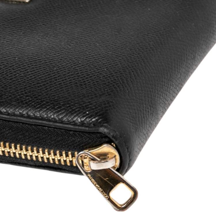 Pre Owned Dolce & Gabbana Black Leather Zip Around Continental Wallet