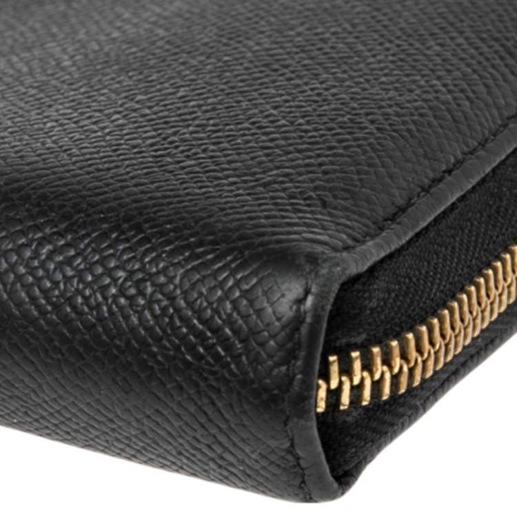 Pre Owned Dolce & Gabbana Black Leather Zip Around Continental Wallet