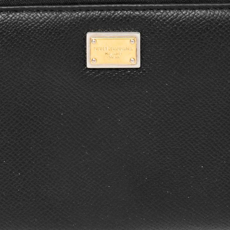 Pre Owned Dolce & Gabbana Black Leather Zip Around Continental Wallet