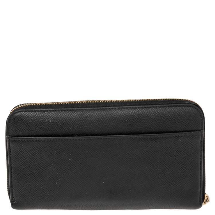 Pre Owned Dolce & Gabbana Black Leather Zip Around Continental Wallet