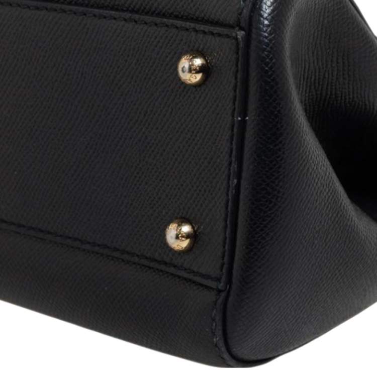Pre Owned Dolce & Gabbana Black Leather Medium Miss Sicily Top Handle Bag