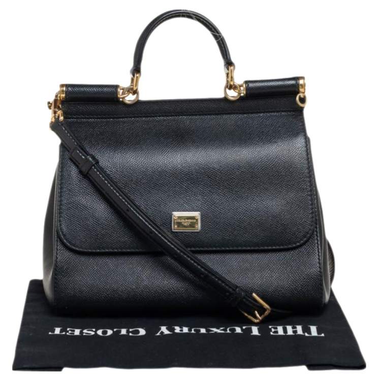 Pre Owned Dolce & Gabbana Black Leather Medium Miss Sicily Top Handle Bag