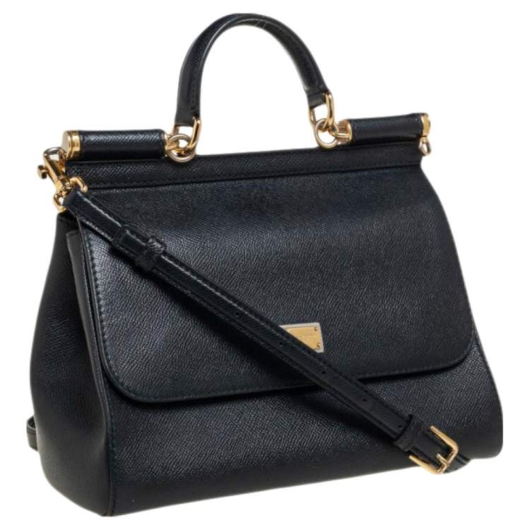 Pre Owned Dolce & Gabbana Black Leather Medium Miss Sicily Top Handle Bag