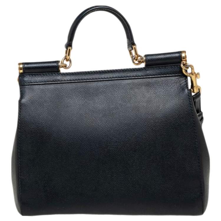 Pre Owned Dolce & Gabbana Black Leather Medium Miss Sicily Top Handle Bag