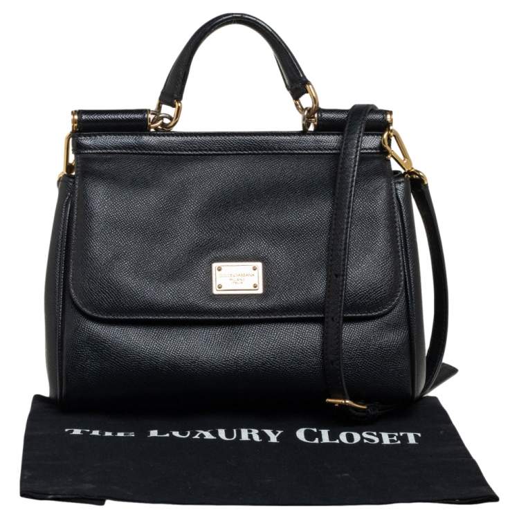 مملوكة مسبقًا Dolce & Gabbana Black Leather Medium Miss Sicily Top Handle Bag
