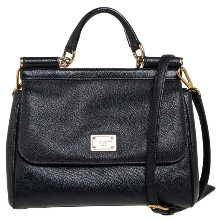 مملوكة مسبقًا Dolce & Gabbana Black Leather Medium Miss Sicily Top Handle Bag