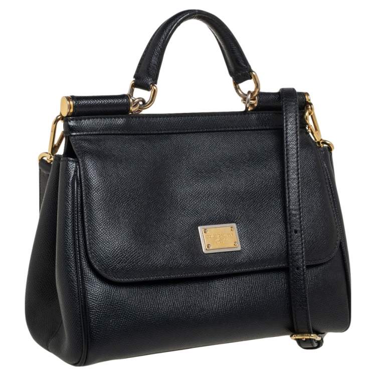 مملوكة مسبقًا Dolce & Gabbana Black Leather Medium Miss Sicily Top Handle Bag