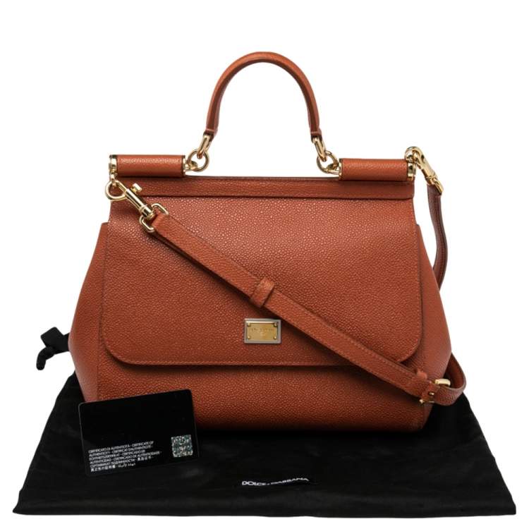 Pre Owned Dolce & Gabbana Orange Dauphine Leather Medium Miss Sicily Top Handle Bag