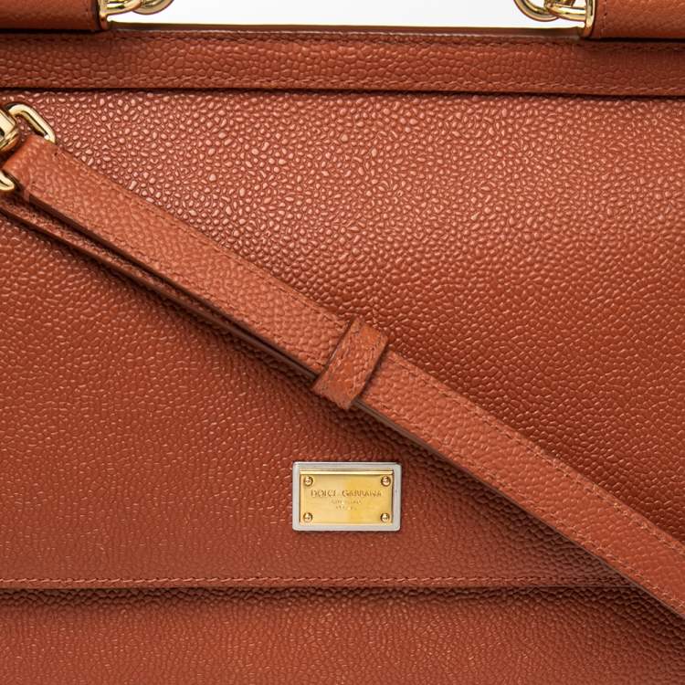 Pre Owned Dolce & Gabbana Orange Dauphine Leather Medium Miss Sicily Top Handle Bag
