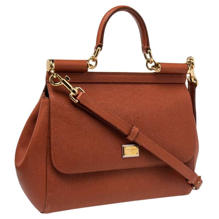 Pre Owned Dolce & Gabbana Orange Dauphine Leather Medium Miss Sicily Top Handle Bag