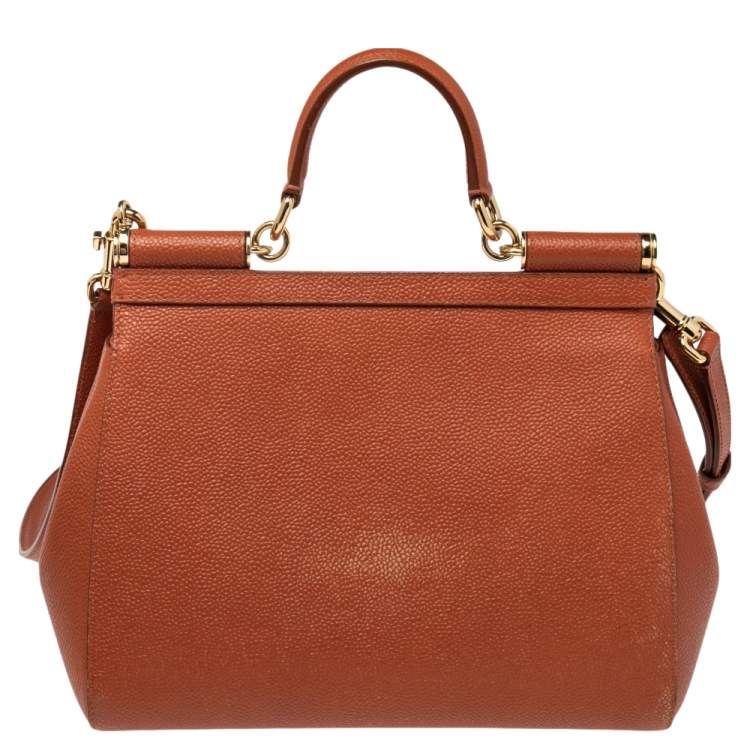 Pre Owned Dolce & Gabbana Orange Dauphine Leather Medium Miss Sicily Top Handle Bag
