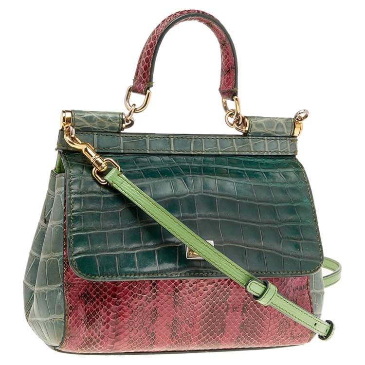 Pre Owned Dolce & Gabbana Multicolor Crocodile and Python Small Miss Sicily Top Handle Bag