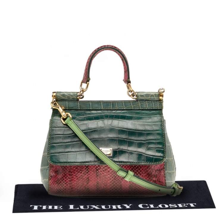 Pre Owned Dolce & Gabbana Multicolor Crocodile and Python Small Miss Sicily Top Handle Bag