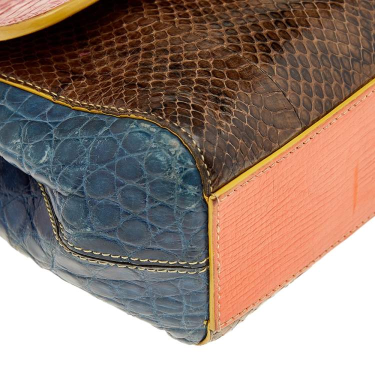 Pre Owned Dolce & Gabbana Multicolor Crocodile and Python Small Miss Sicily Top Handle Bag