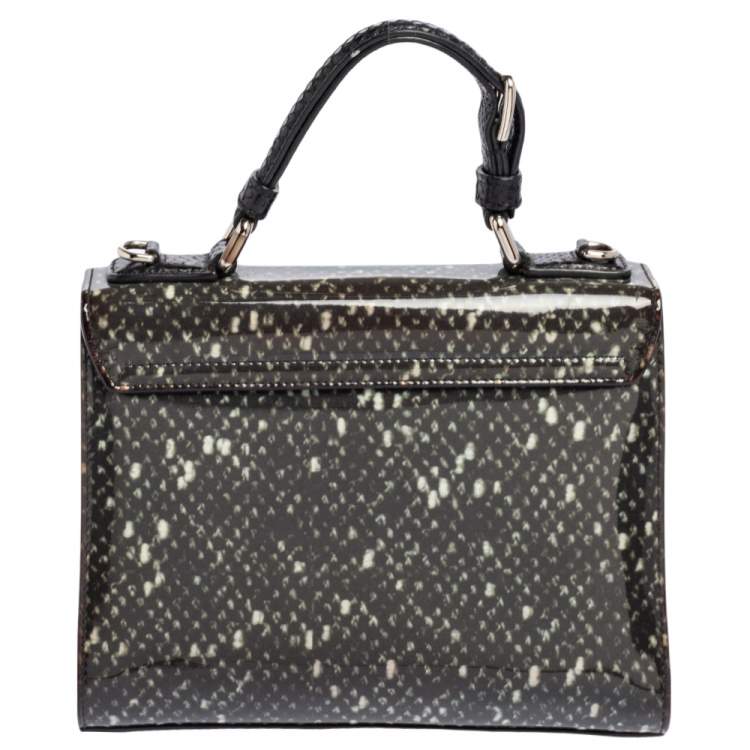 Pre Owned Dolce & Gabbana Black Printed PVC and Snakeskin Small Miss Monica Top Handle Bag